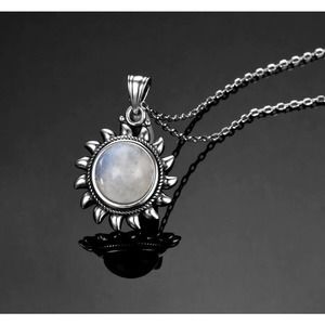 Natural Moonstone Sunburst Pendant Necklace